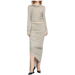 Andrea Adamo, Argilla Gedrapeerd Jersey Asymmetrische Midi Jurk Grijs, Dames, Maat:M