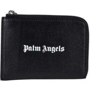 Palm Angels, Portemonnee van zwart generfd leer met logo opdruk Zwart, Heren, Maat:ONE Size