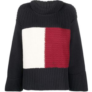 Tommy Hilfiger, Truien, Dames, Blauw, S, Katoen, Flag Icon Sweater van TH Collection