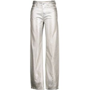 Drykorn, Broeken, Dames, Grijs, W29 L34, Wijde Metallic Jeans voor Dames
