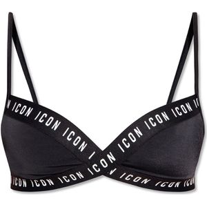 Dsquared2, Badkleding, Dames, Zwart, M, Gestreepte Zwarte Bikini Top