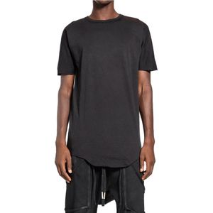 Boris Bidjan Saberi, Tops, Heren, Zwart, M, Katoen, Gebogen Lang T-Shirt Zwart Katoen Jersey