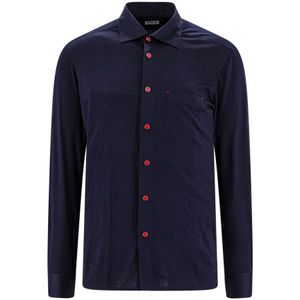 Kiton, Overhemden, Heren, Blauw, 3Xl, Katoen, Blauw Katoenen Jersey Overhemd voor Heren