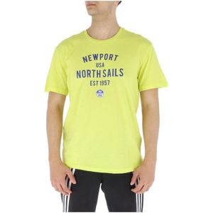 North Sails, Tops, Heren, Geel, L, Katoen, Gele Print T-Shirt voor Heren