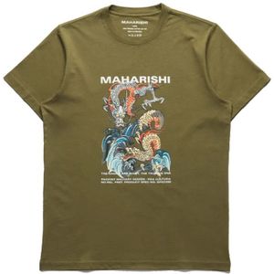 Maharishi, Tops, Heren, Groen, S, Katoen, Organisch T-shirt met Dubbele Draken
