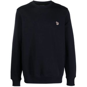 PS By Paul Smith, Sweatshirts & Hoodies, Heren, Blauw, M, Katoen, Zebra Motief Katoenen Trui