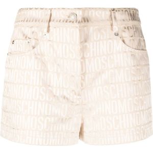 Moschino, Korte broeken, Dames, Wit, XS, Satijn, Witte Jacquard Logo Shorts