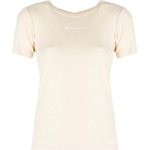 Champion, Tops, Dames, Beige, S, Katoen, Eenvoudige Framelon T-shirt voor vrouwen