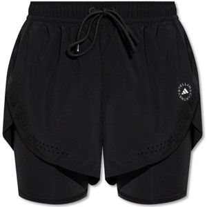 Adidas by Stella McCartney, Shorts met twee lagen en logo Zwart, Dames, Maat:XL