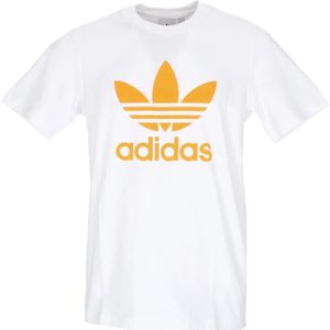 Adidas, Tops, Heren, Wit, L, Katoen, Trefoil Logo Tee Wit/Oranje Korte Mouw