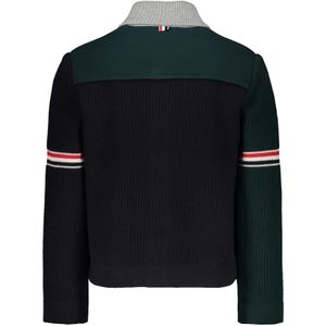 Thom Browne, Truien, Heren, Groen, M, Wol, Wollen Cardigan met Tricolor Details