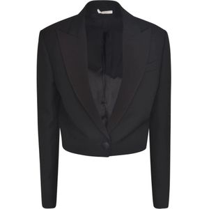 Rev, Zwarte Wol Cropped Blazer Aw 23 Zwart, Dames, Maat:S