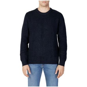 Selected Homme, Truien, Heren, Blauw, XL, Katoen, Blauwe effen gebreide trui voor heren