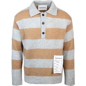 Amaránto, Tops, Heren, Veelkleurig, L, Wol, Gestreepte Polo Sweater Losse Pasvorm