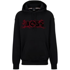 Hugo Boss, Sweatshirts & Hoodies, Heren, Zwart, L, Katoen, Dragon Art Hoodie