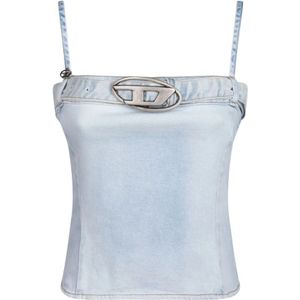 Diesel, Tops, Dames, Blauw, S, Denim, Denim Tanktop met Logo Detail