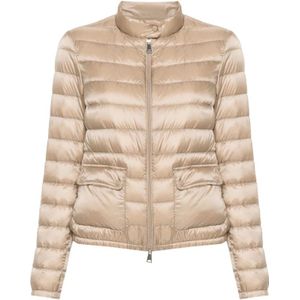 Moncler, Jassen, Dames, Beige, S, Beige Gewatteerde Donsjas met Opstaande Kraag