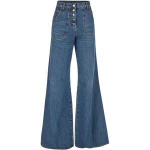Etro, Florale Flared Jeans met Zakken Blauw, Dames, Maat:W29