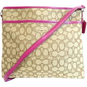 Coach Pre-owned, Pre-owned, Dames, Beige, ONE Size, Leer, Pre-owned Canvas shoulder-bags