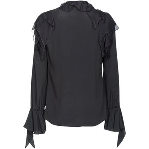 Pinko, Blouses & Shirts, Dames, Zwart, L, Chiffon, Zijden Chiffon Ruche Shirt