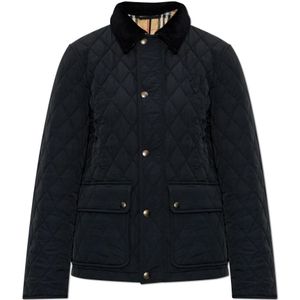 Burberry, Jassen, Dames, Zwart, M, Katoen, Gewatteerde jas met corduroy kraag