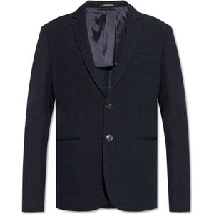 Emporio Armani, Jassen, Heren, Blauw, M, Blazer gemaakt van materiaal met speciale textuur