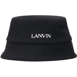 Lanvin, Accessoires, Dames, Zwart, ONE Size, Wol, Zwarte Hoed met Geborduurd Logo
