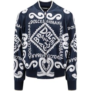 Dolce & Gabbana, Jassen, Heren, Blauw, L, Zijden bomberjack met Marina print