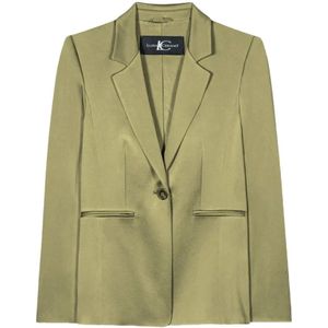 Luisa Cerano, Jassen, Dames, Groen, M, Satijn, Satin Blazer Elegant Design Zakken