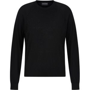 Emporio Armani, Truien, Dames, Zwart, M, Wol, Zwarte Fijngebreide Crew Neck Sweater