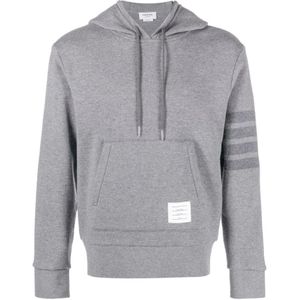 Thom Browne, Sweatshirts & Hoodies, Heren, Grijs, L, Grijze Sweatshirt met Logo Patch en Gestreept Detail