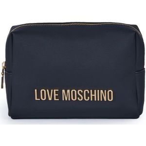 Love Moschino, Tassen, Dames, Zwart, ONE Size, Leer, Zwarte Eco-Leren Necessaire met Gouden Metalen Logo