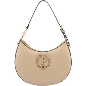 Pollini, Tassen, Dames, Beige, ONE Size, Leer, Beige Hobo Tas met Bloem Bedel