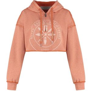 Golden Goose, Sweatshirts & Hoodies, Dames, Oranje, M, Katoen, Emy Cropped Hoodie - Geribbelde Manchetten