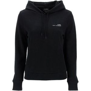 A.p.c., Hoodie met logo print van lichtgewicht katoenen jersey Zwart, Dames, Maat:M