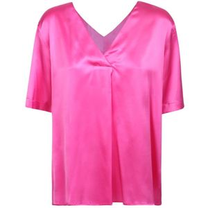Xacus, Blouses & Shirts, Dames, Roze, S, Fuchsia Zijden V-Hals Blouse