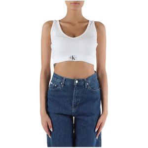 Calvin Klein Jeans, Tops, Dames, Wit, M, Katoen, Stretch katoenen V-hals ribtop