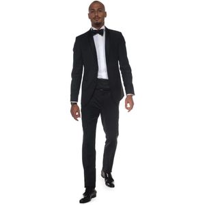 Paoloni, Pakken, Heren, Zwart, M, Wol, Slim Fit Tuxedo met Shawled Kraag