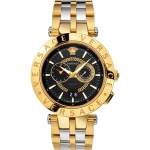 Versace, Luxe Dualtimer Horloge met Greca Design Geel, Heren, Maat:ONE Size