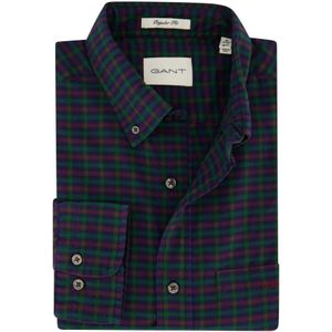 Gant, Geruite Button-Down Overhemd in Groen, Rood en Blauw Blauw, Heren, Maat:L