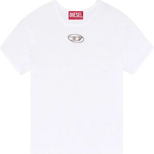 Diesel, Tops, Dames, Wit, S, Katoen, Wit Katoenen T-shirt met Cut-out Oval D Logo