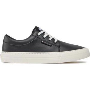 Tommy Jeans, Schoenen, Heren, Zwart, 43 EU, Zwarte PU Leren Skate Derby Sneakers