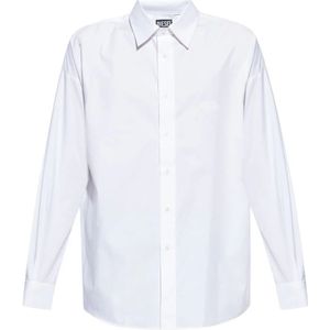 Diesel, Witte Katoenen Overhemd met Knoopsluiting en Logo Borduursel Wit, Heren, Maat:M
