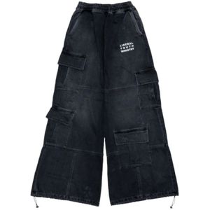 Liberal Youth Ministry, Jeans, Heren, Zwart, M, Denim, Zwarte Denim Cargo Broek