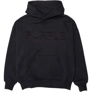Purple Brand, Sweatshirts & Hoodies, Heren, Zwart, S, Katoen, Zwarte Katoenen Hoodie met Wol Effect