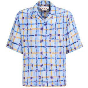 Marni, Zijden overhemd met grafische print Blauw, Heren, Maat:L