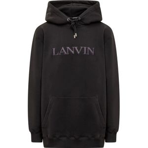 Lanvin, Sweatshirts & Hoodies, Heren, Zwart, S, Zwarte hoodie sweatshirt met geborduurd logo