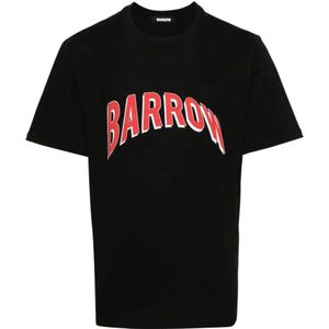 Barrow, Tops, Heren, Zwart, M, Katoen, Zwarte katoenen T-shirt met logo print