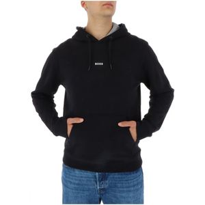 Hugo Boss, Zwarte Bedrukte Hoodie Zwart, Heren, Maat:S