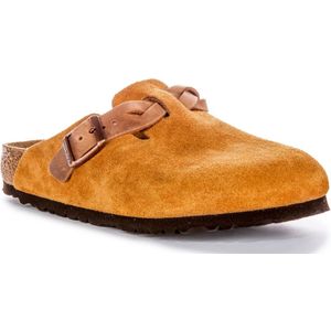 Birkenstock, Schoenen, Dames, Bruin, 42 EU, Leer, Boston Gevlochten Elegant Pin Gesp Klomp